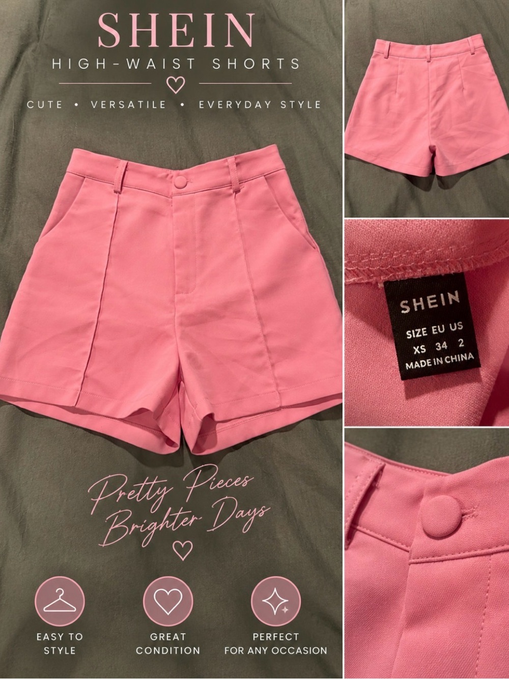 SHEIN Rose Pink High-Waist Pleated Women's Shorts